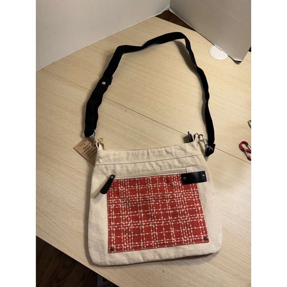 Canvas Vegan Crossbody Tote Peace Love Joy Size 10.5 in W x 9 in H 1 in Gusset